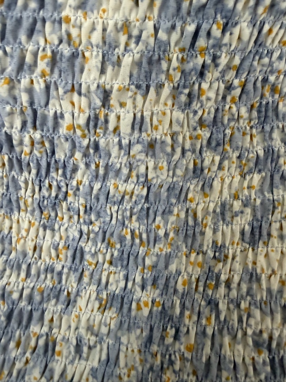 Endless Blu Smocked Floral Tube Top Blue White Ruffle Hem Strapless Size L - Picture 7 of 9
